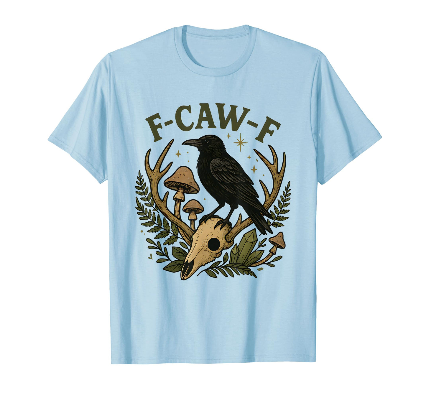 Black Crow F-Caw-F Funny Halloween Moon Gothic Adult Humor T-Shirt