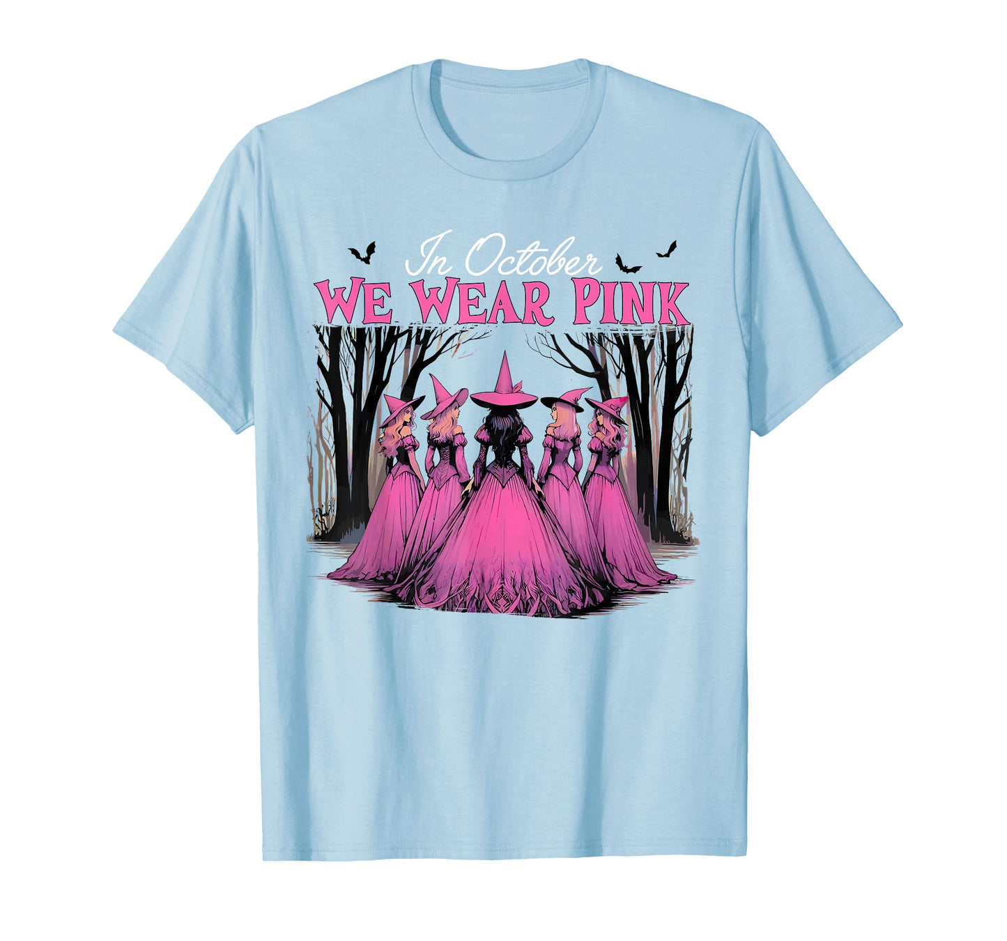 In October We Wear Pink Witch Halloween Breast Cancer Women T-Shirt