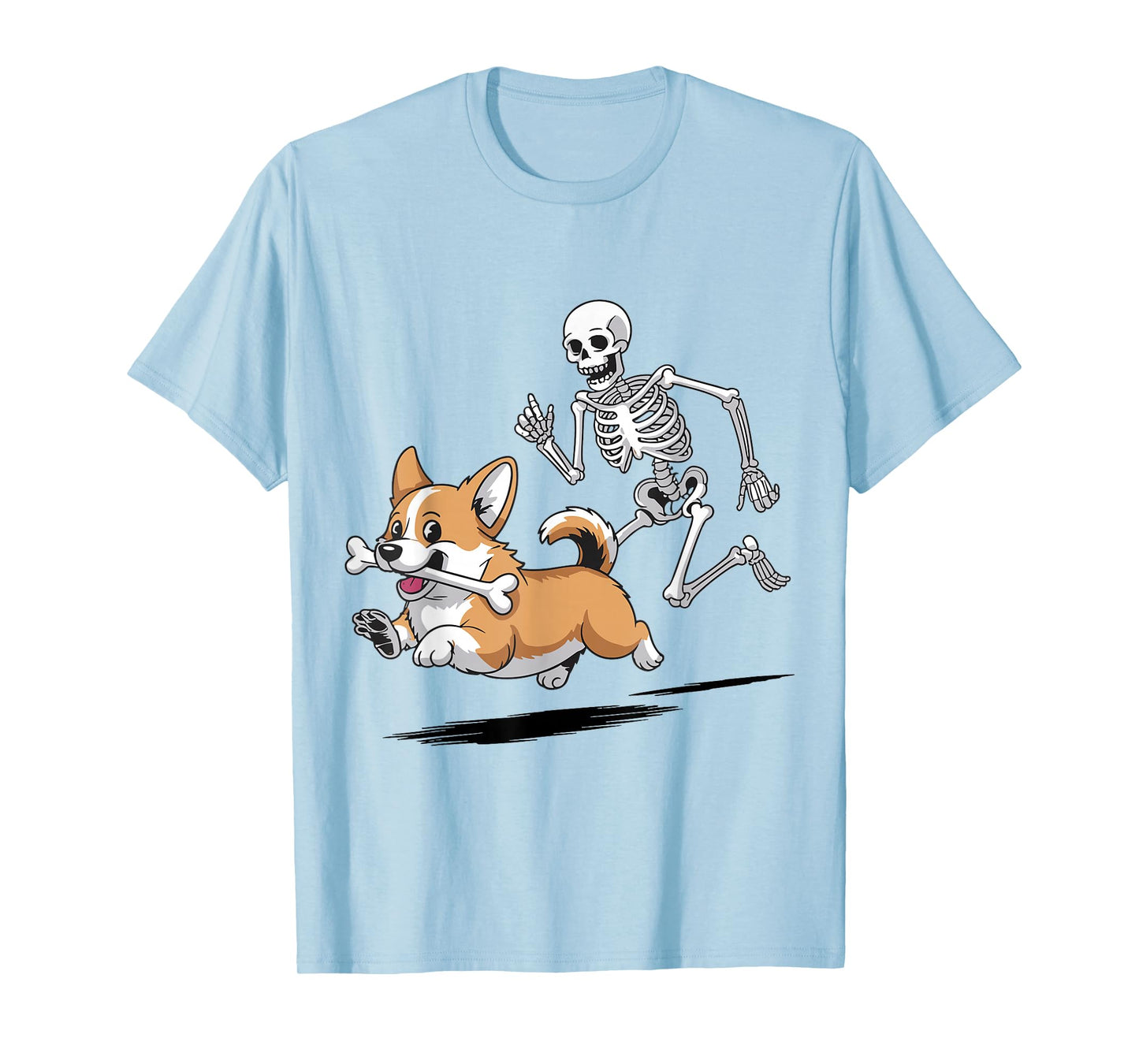 Funny Skeleton Chasing Corgi Halloween for Dog Mom Pet Lover T-Shirt