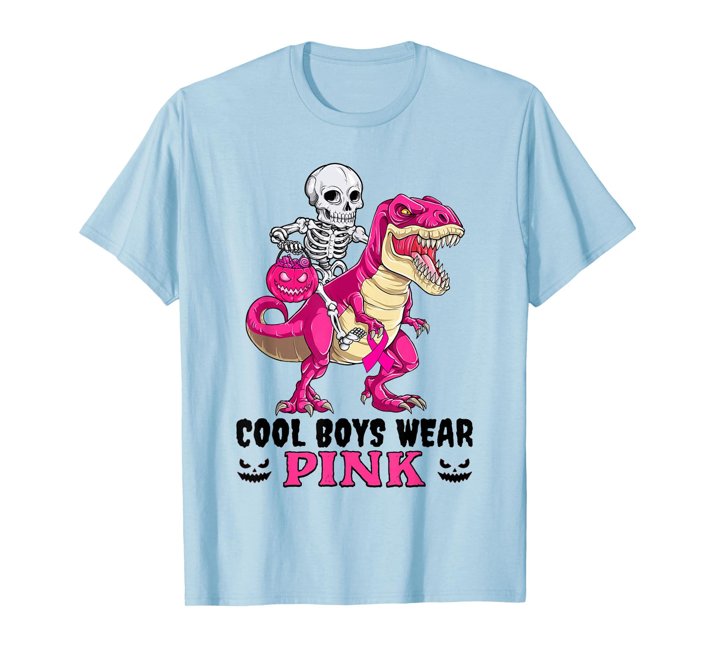 Halloween Skeleton and Dinosaur Cool Boys Wear Pink T-Shirt