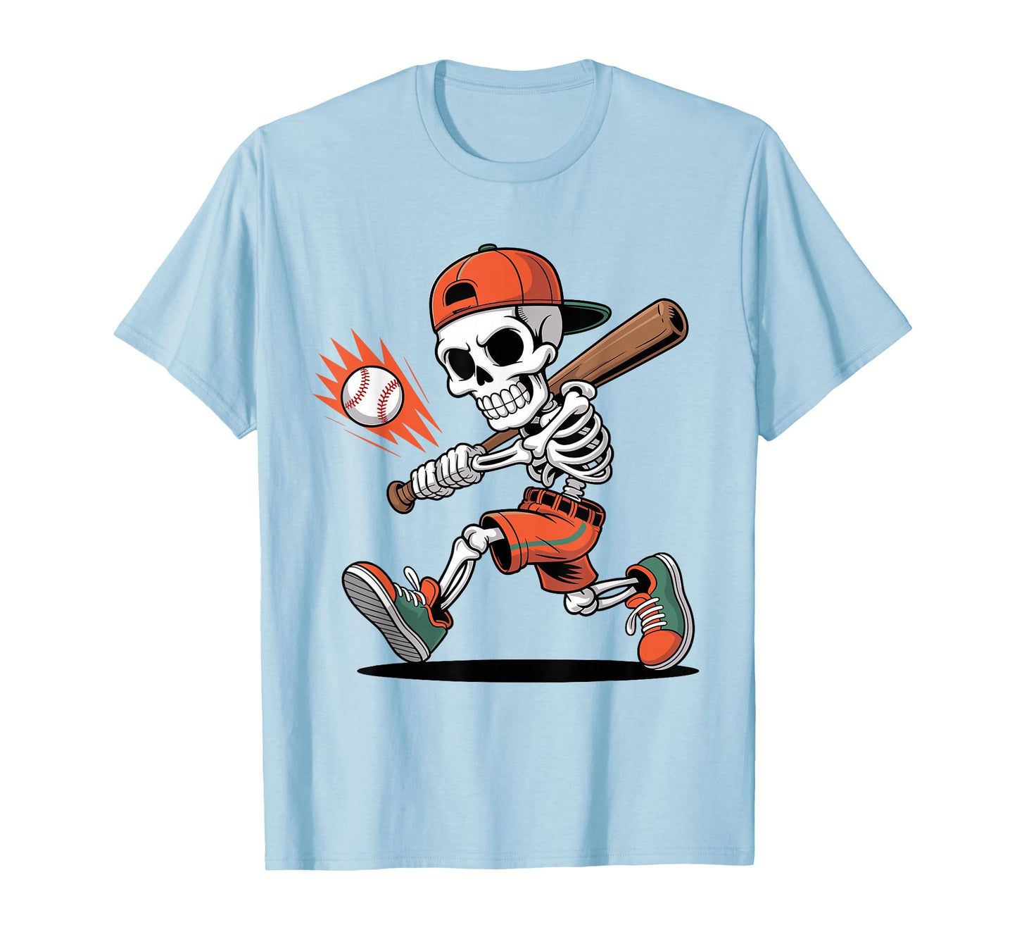 Funny Skeleton Batting Baseball Halloween Boys Men Kids T-Shirt