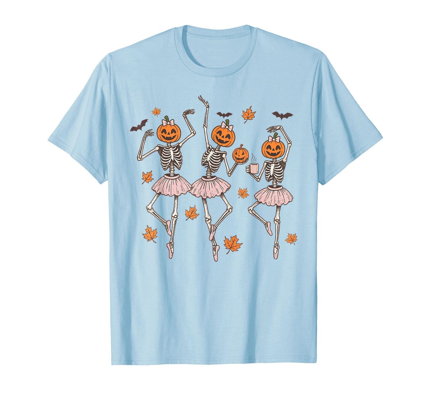Girls Halloween Ballet Skeleton Pumpkin Girls Skeleton Women T-Shirt