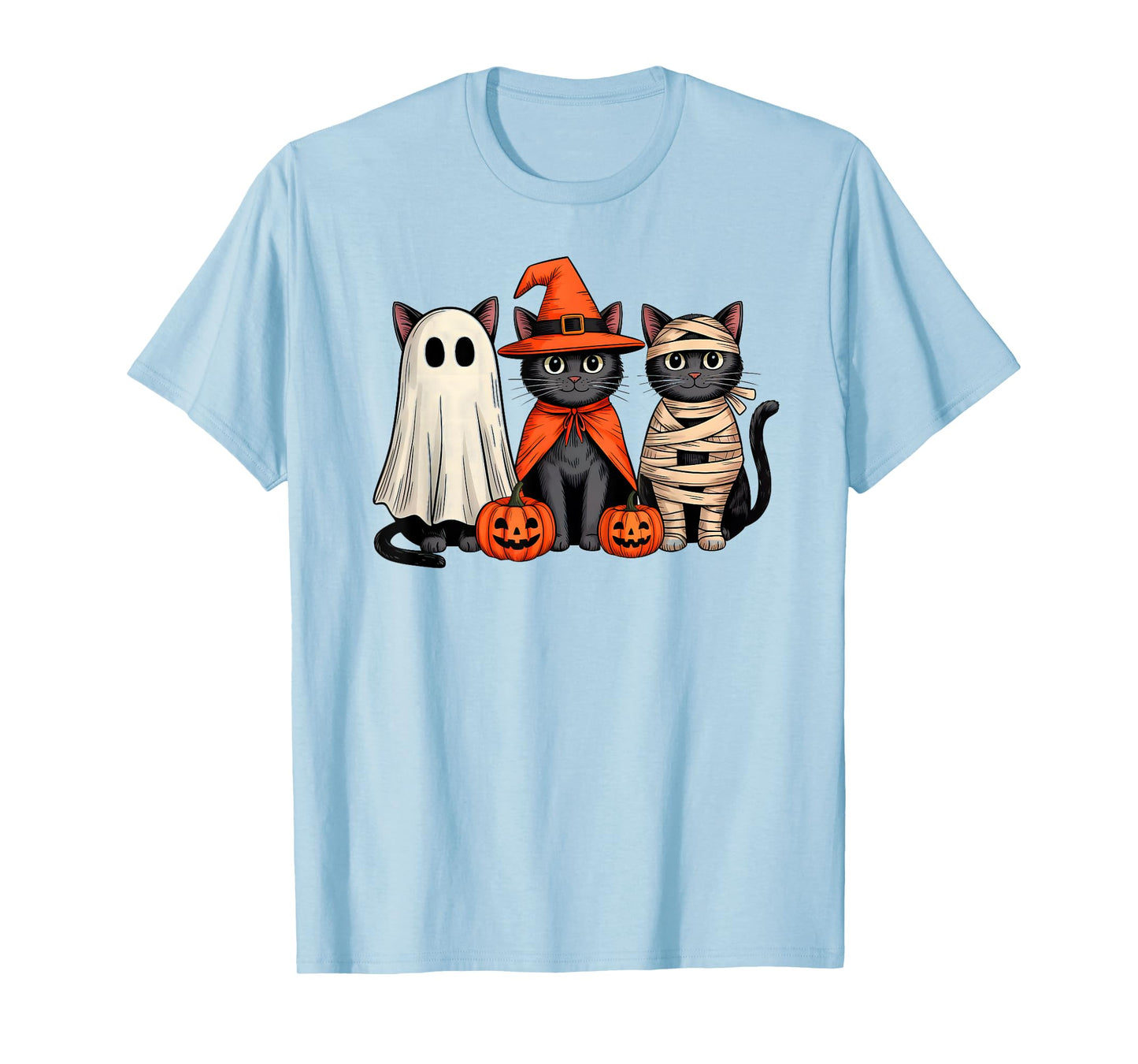 Black Cat Ghost Witch Scary Pumpkin Funny Halloween Costume T-Shirt
