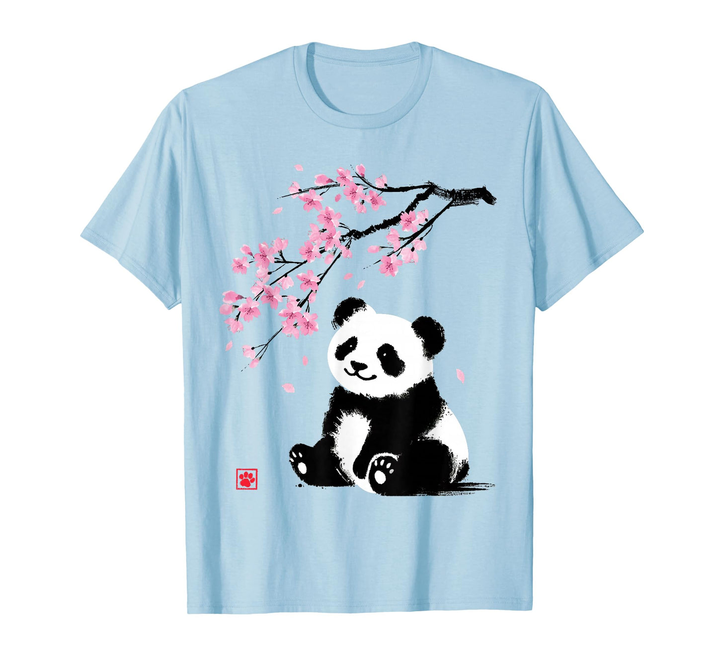 Japanese Panda Sakura Cherry Blossoms Sumi-e Aesthetic T-Shirt