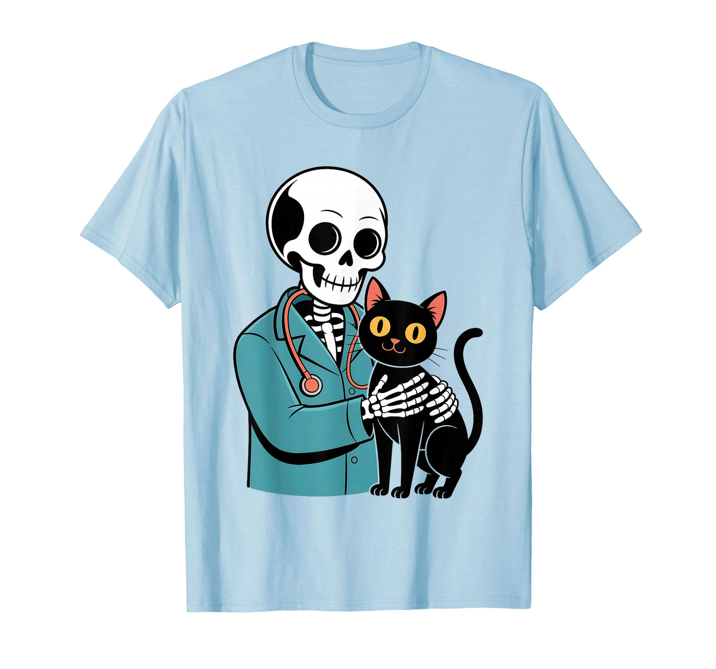 Skeleton Hugging Cat Funny Vet Cat Lover Halloween Men Women T-Shirt