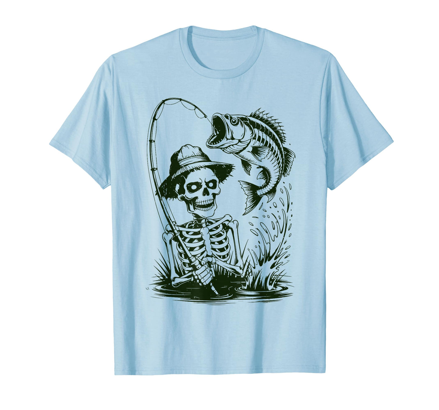 Men Bass Fish Skeleton Fishing Halloween Funny Fisherman Boy T-Shirt