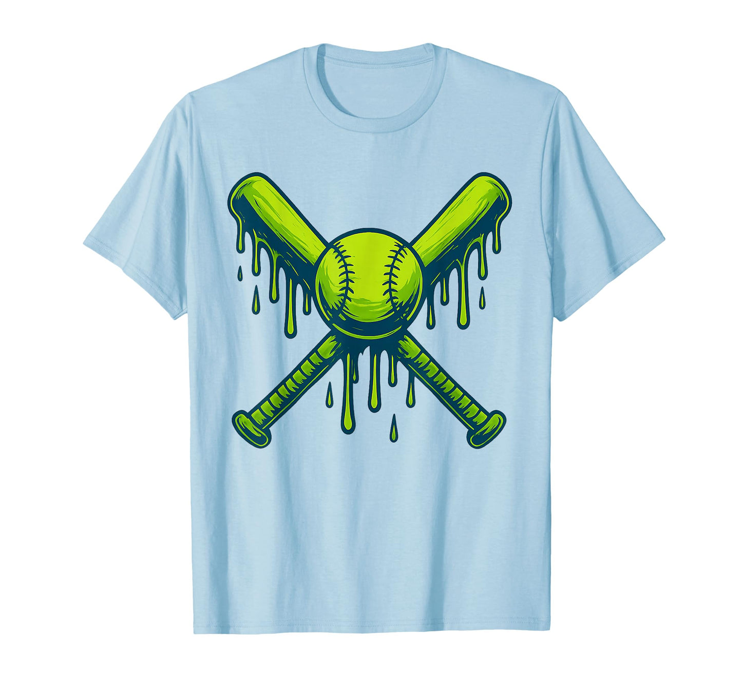Baseball ice Cream drip Boys Green Ice Cream Drip Baseball T-Shirt