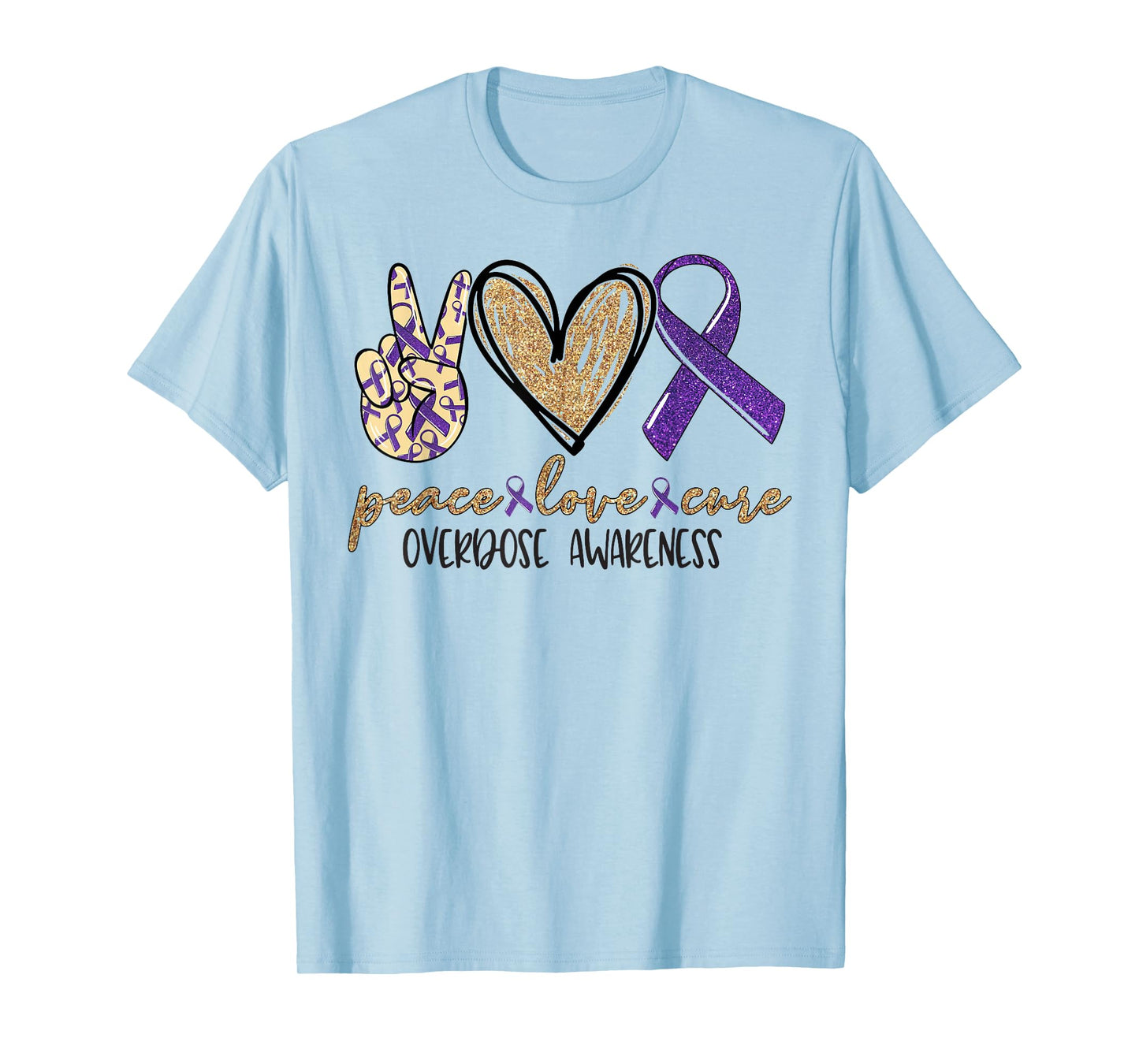 Peace Love Cure Purple Ribbon Overdose Awareness T-Shirt