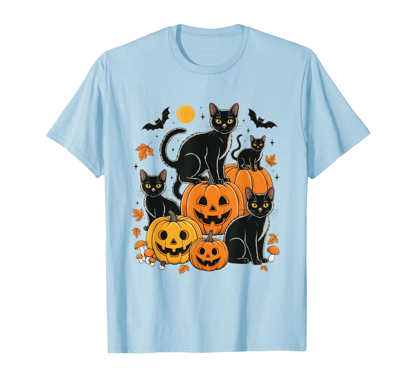 Black Cats and Pumpkins Halloween - Cute Spooky Cat Lover T-Shirt