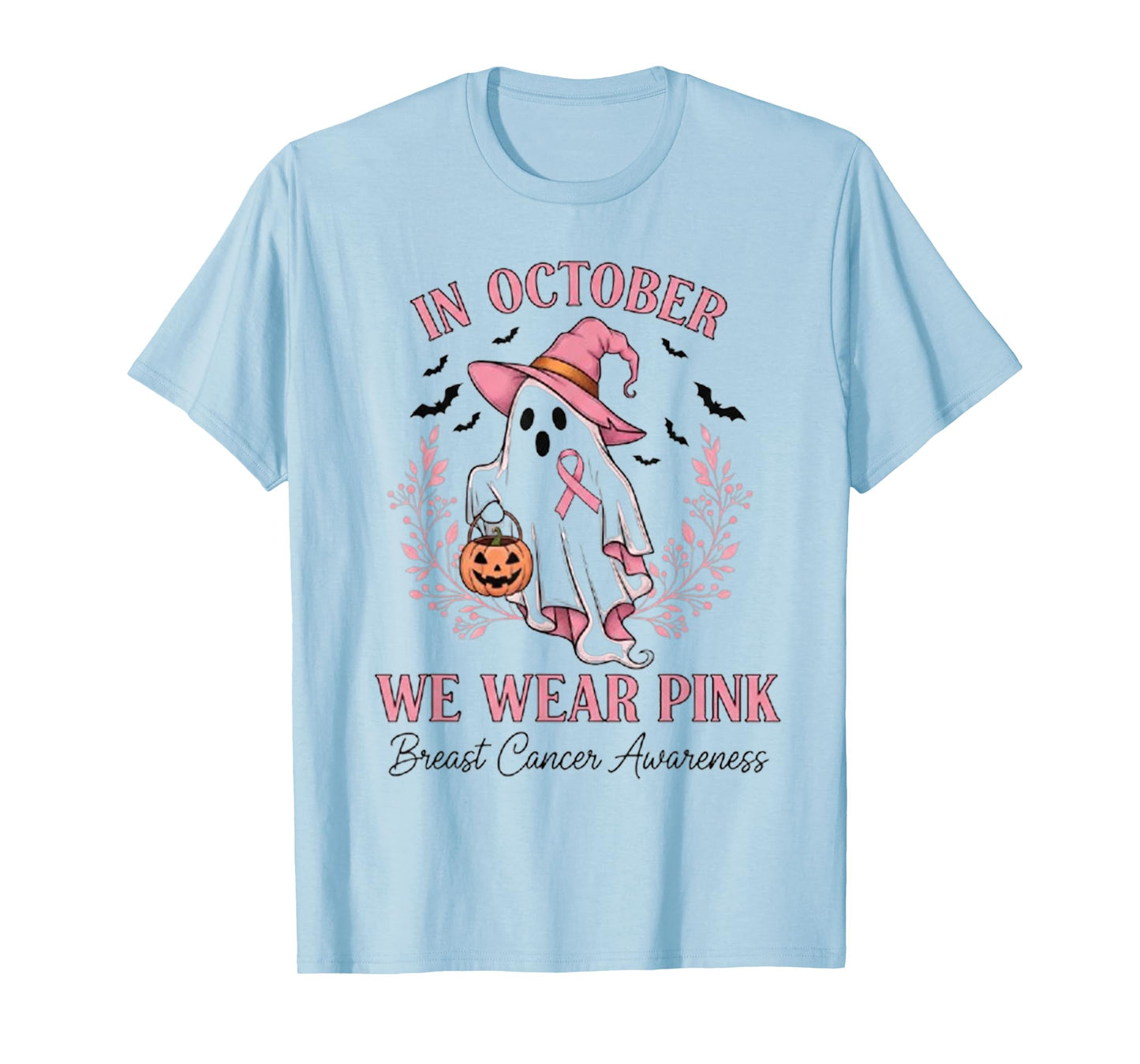 in October We Wear Pink Shirt Ghost Breast Cancer Awareness T-Shirt