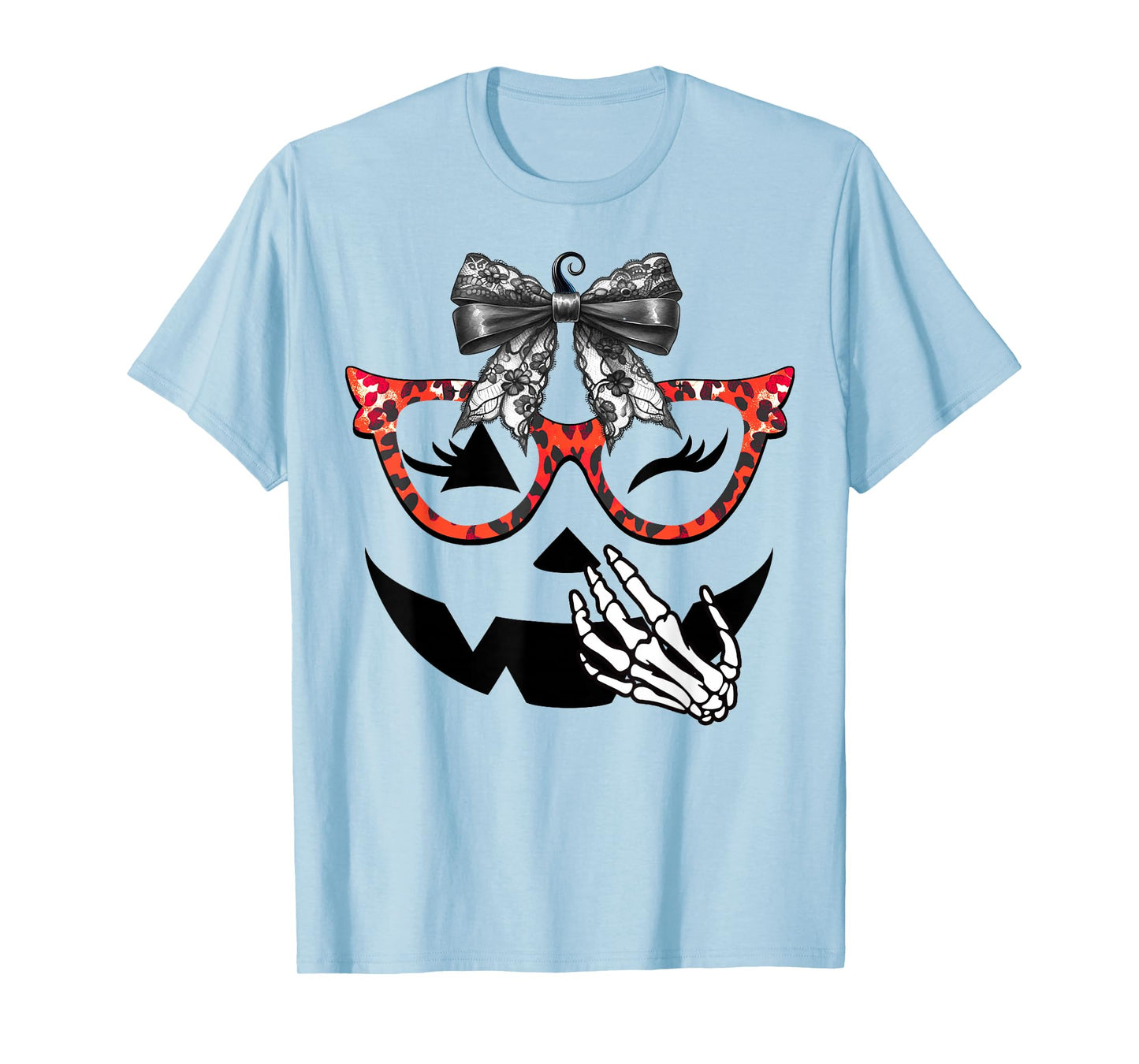 Halloween Costume Pumpkin Face Cute Leopard Sunglasses T-Shirt