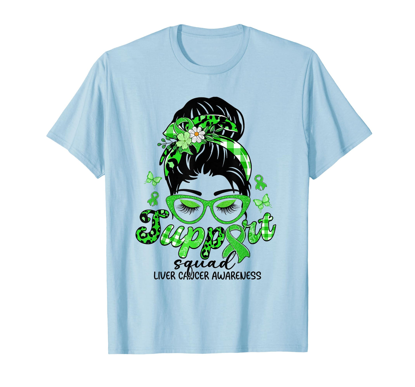 Support Squad Messy Bun Leopard Liver Cancer Awareness T-Shirt