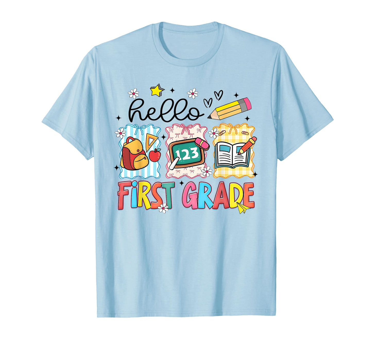 Hello First Grade First Day School Teacher Girl Cute Bow T-Shirt