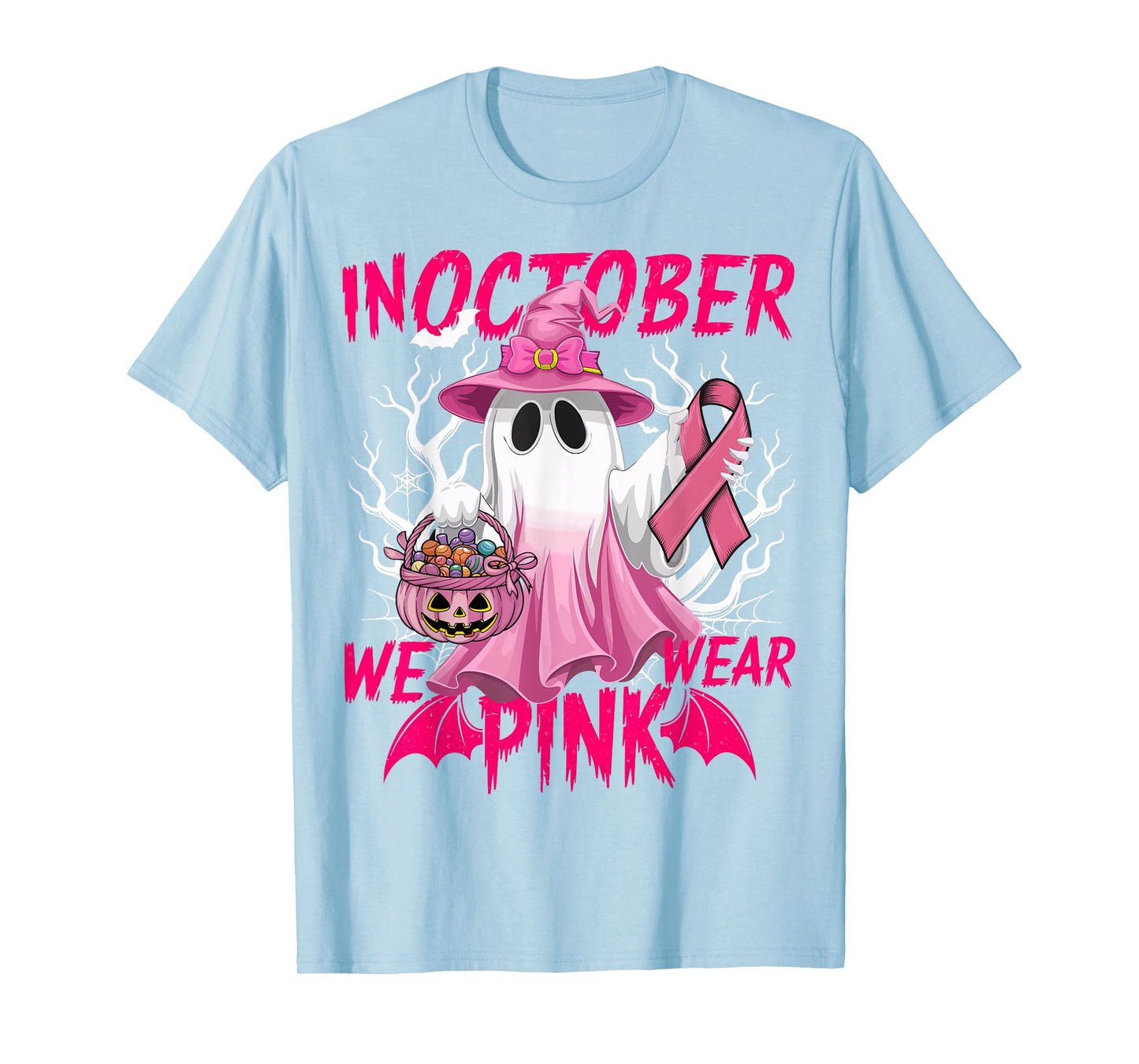 In October We Wear Pink Shirt Breast Cancer Awareness Ghost T-Shirt