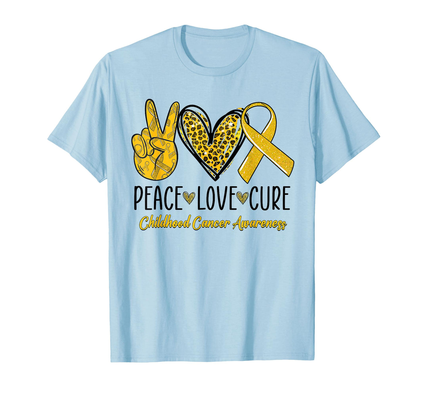 Peace Love Cure Childhood Cancer Awareness Gold Ribbon T-Shirt