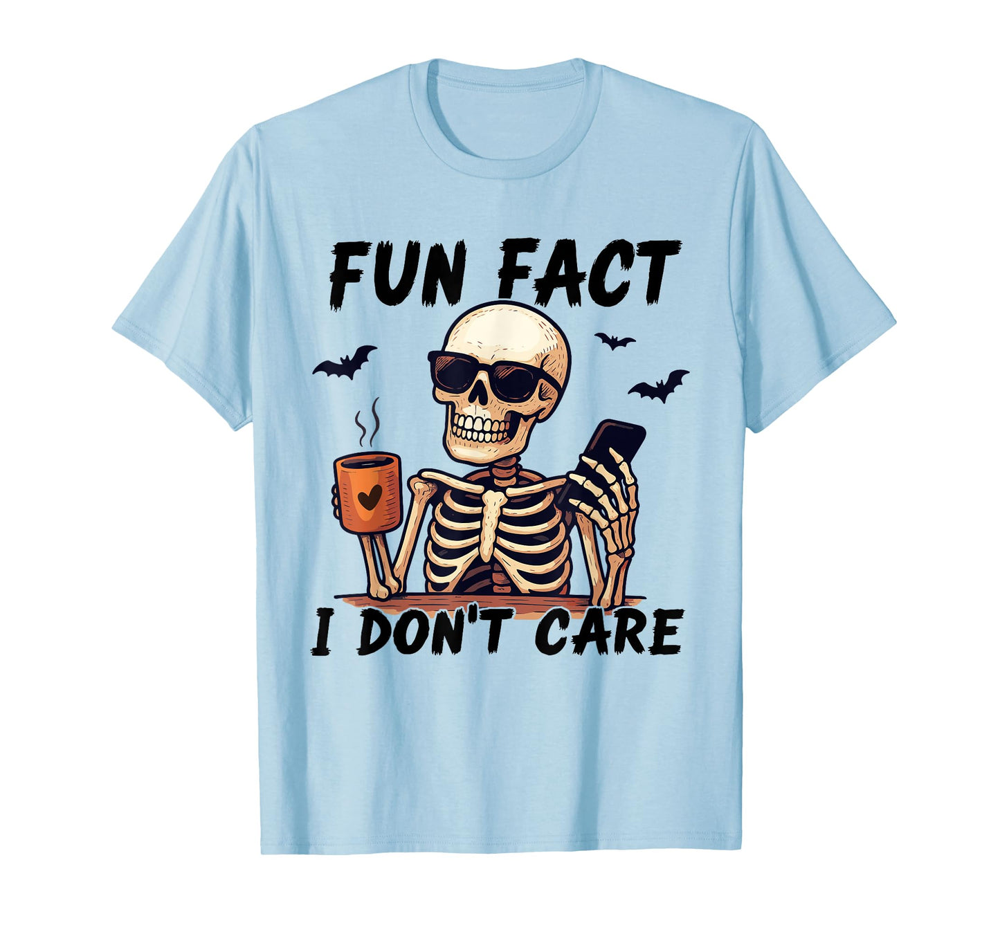 Fun Fact I Don't Care Spooky Skeleton Drinking Coffee Womens T-Shirt