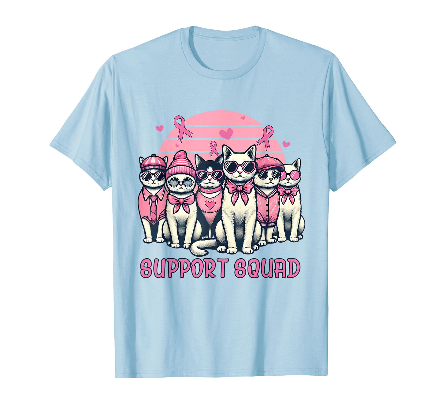 Support Squad Breast Cancer Women Cat Lover Pink Ribbon T-Shirt