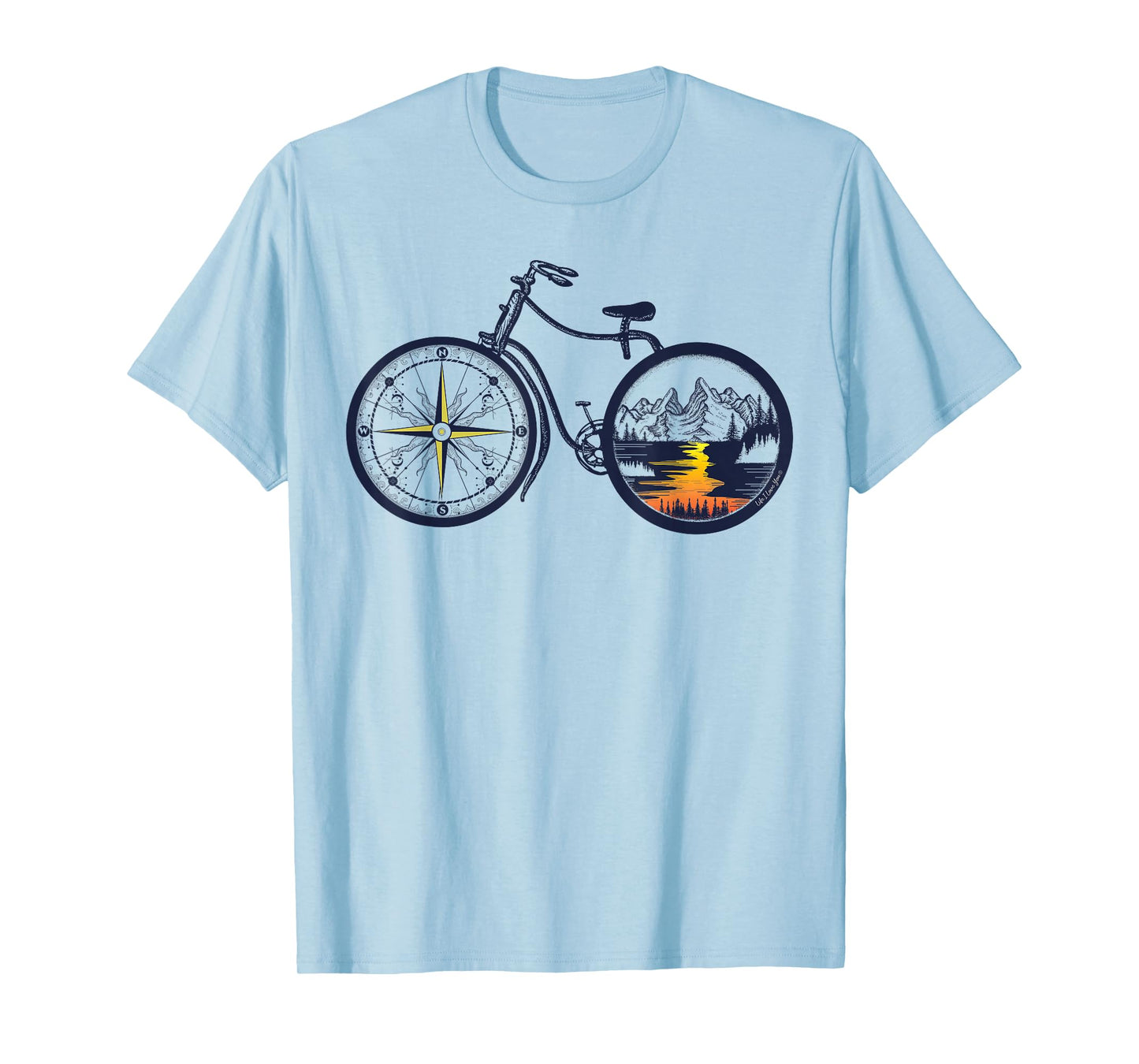 Retro Bicycle with Compass and Mountains - Cycling T-Shirt
