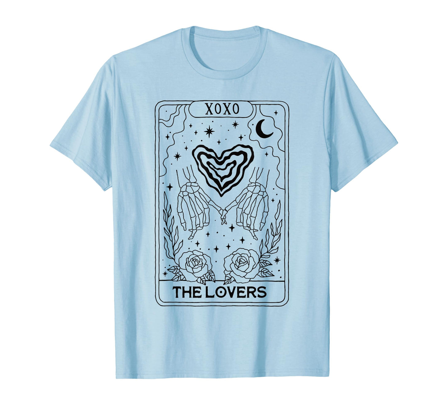 Tarot Card The Lovers Skeleton Hands Roses Gothic Occult T-Shirt