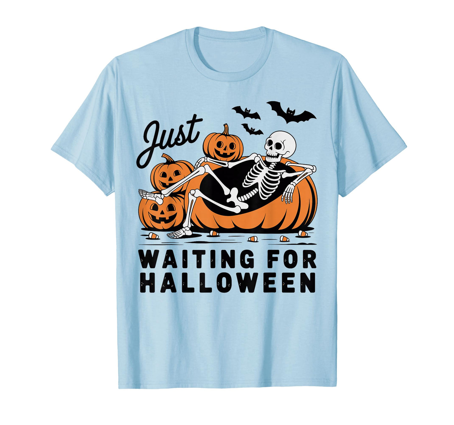 Just Waiting for Halloween Skeleton Spooky Summerween T-Shirt