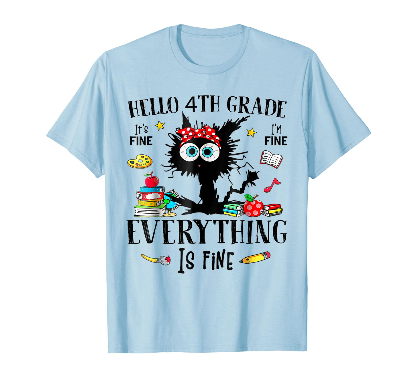 Hello 4th Grade Back To School Teacher & Kids Funny Cat T-Shirt