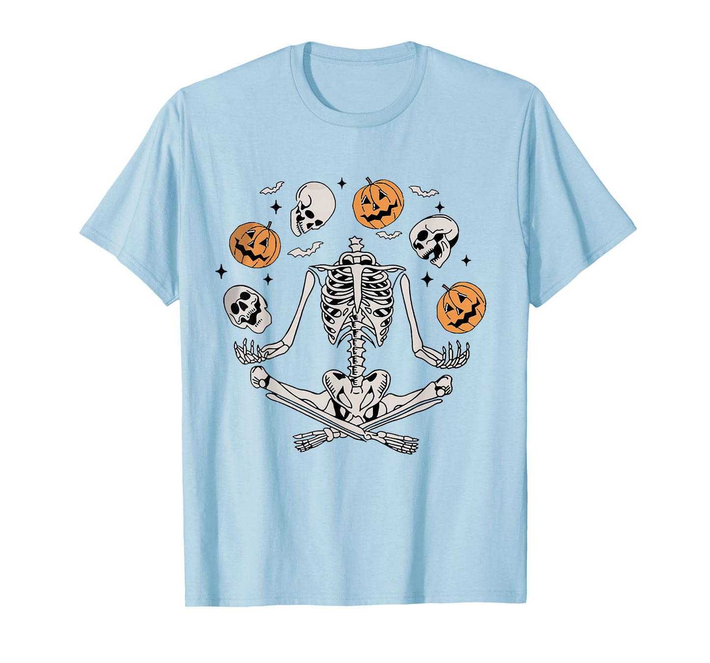 Retro Skeleton Halloween Spooky Season Pumpkin Skull Funny T-Shirt