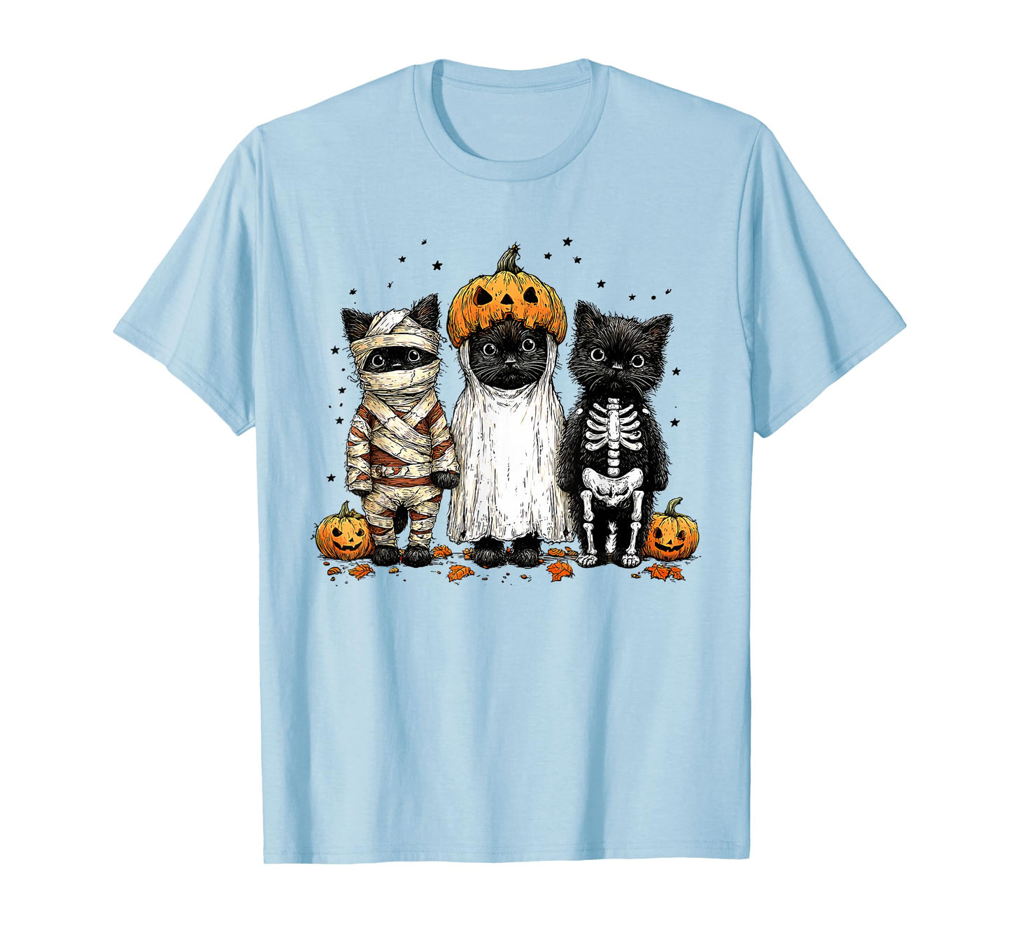 Cute Black Cats Halloween - Mummy Ghost Skeleton Costume T-Shirt