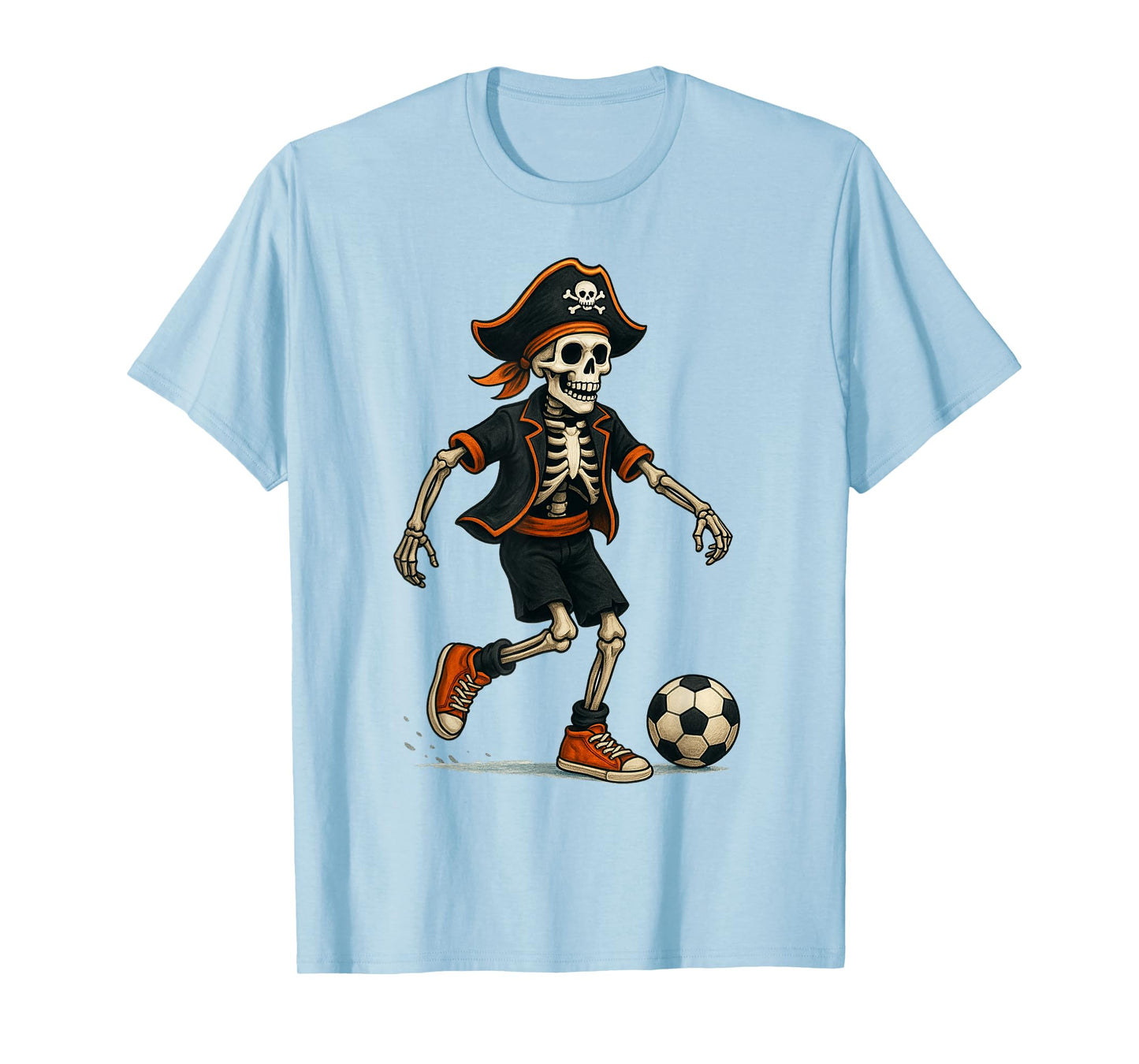 Soccer Skeleton Pirate Halloween Men Boys Design T-Shirt