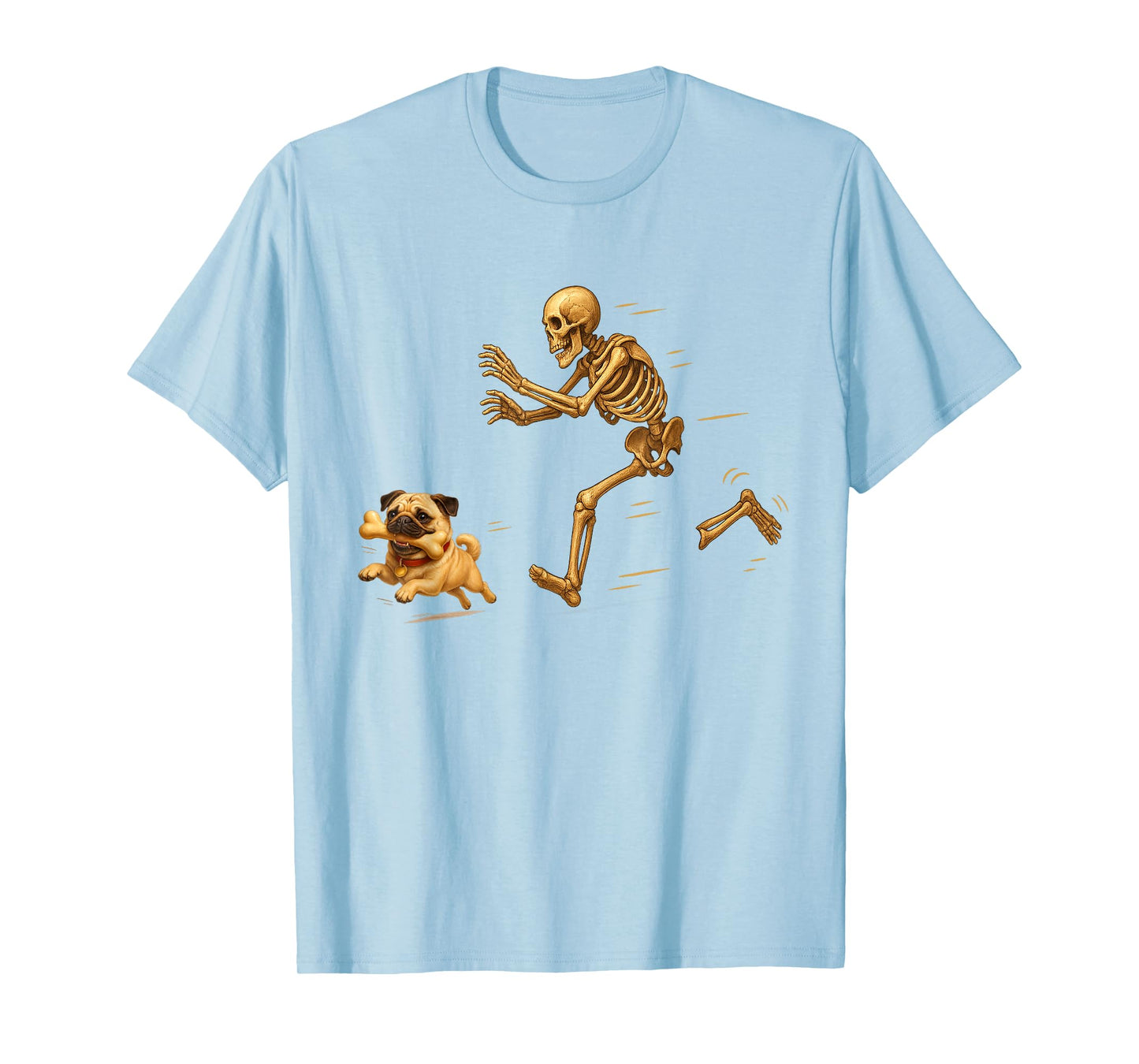 Funny Pug Dog Halloween Steal Bone Skeleton Chase Spooky Pug T-Shirt