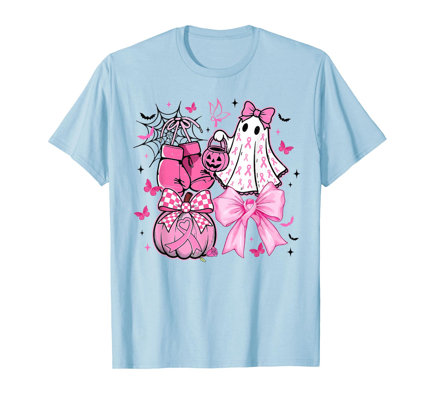 in October We Wear Pink Coquette Bow Ghost Breast Cancer T-Shirt