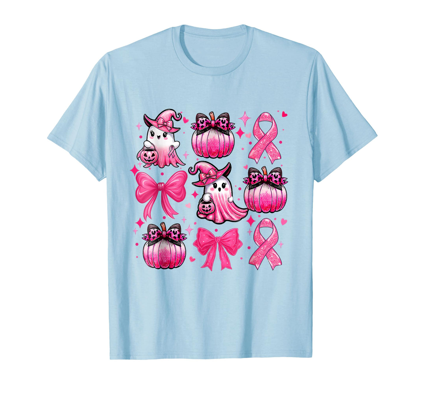 Pink Ghost Coquette Bow Halloween Breast Cancer Awareness T-Shirt