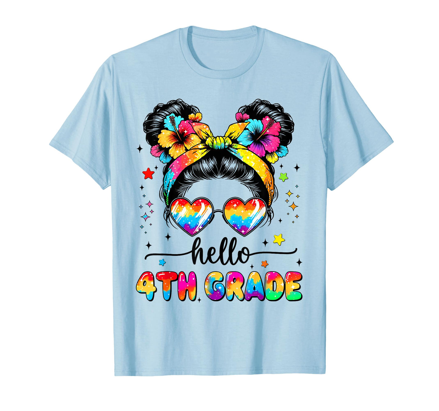 Hello 4th Grade Messy Bun First Day Of School Outfits Girls T-Shirt