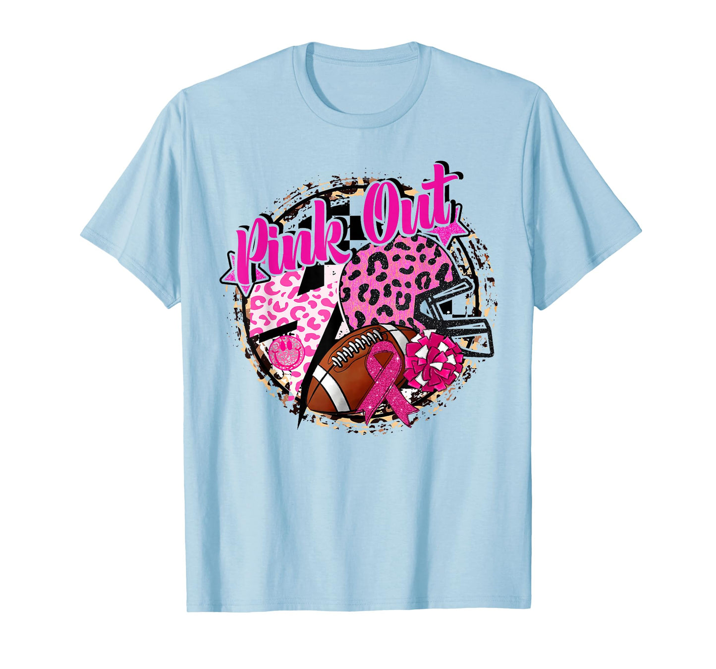 Pink Out Cheer Football Pink Ribbon Breast Cancer Awareness T-Shirt