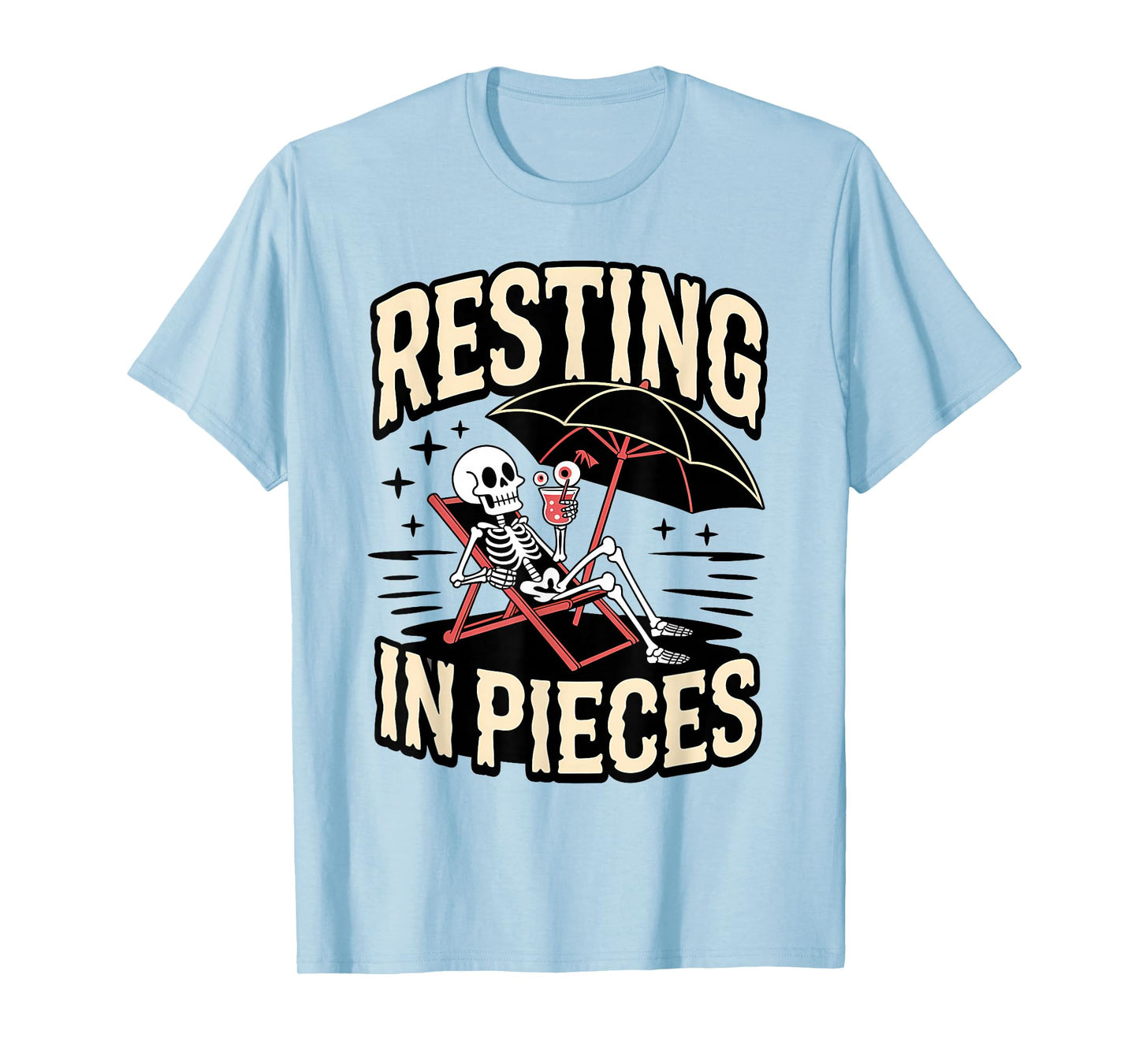 Resting in Piece Skeleton Vacation Funny Beach Halloween T-Shirt