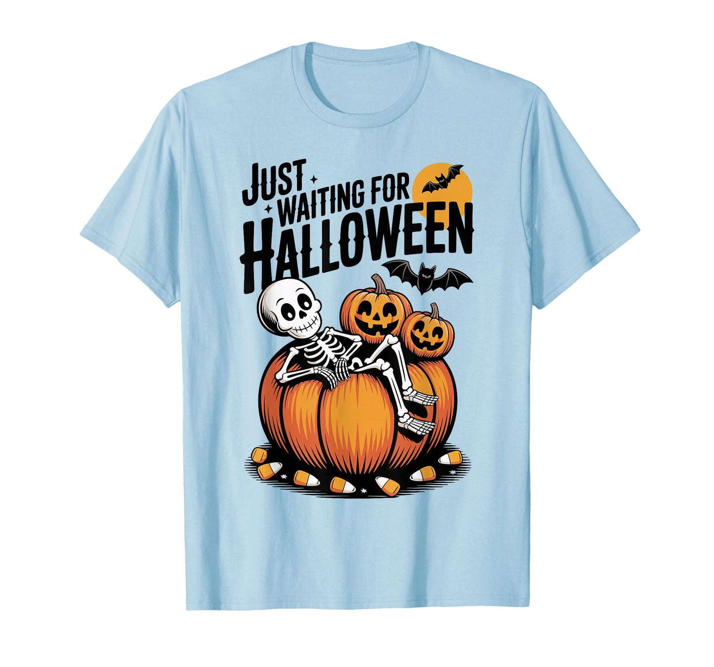 Just Waiting for Halloween Skeleton Spooky Summerween T-Shirt