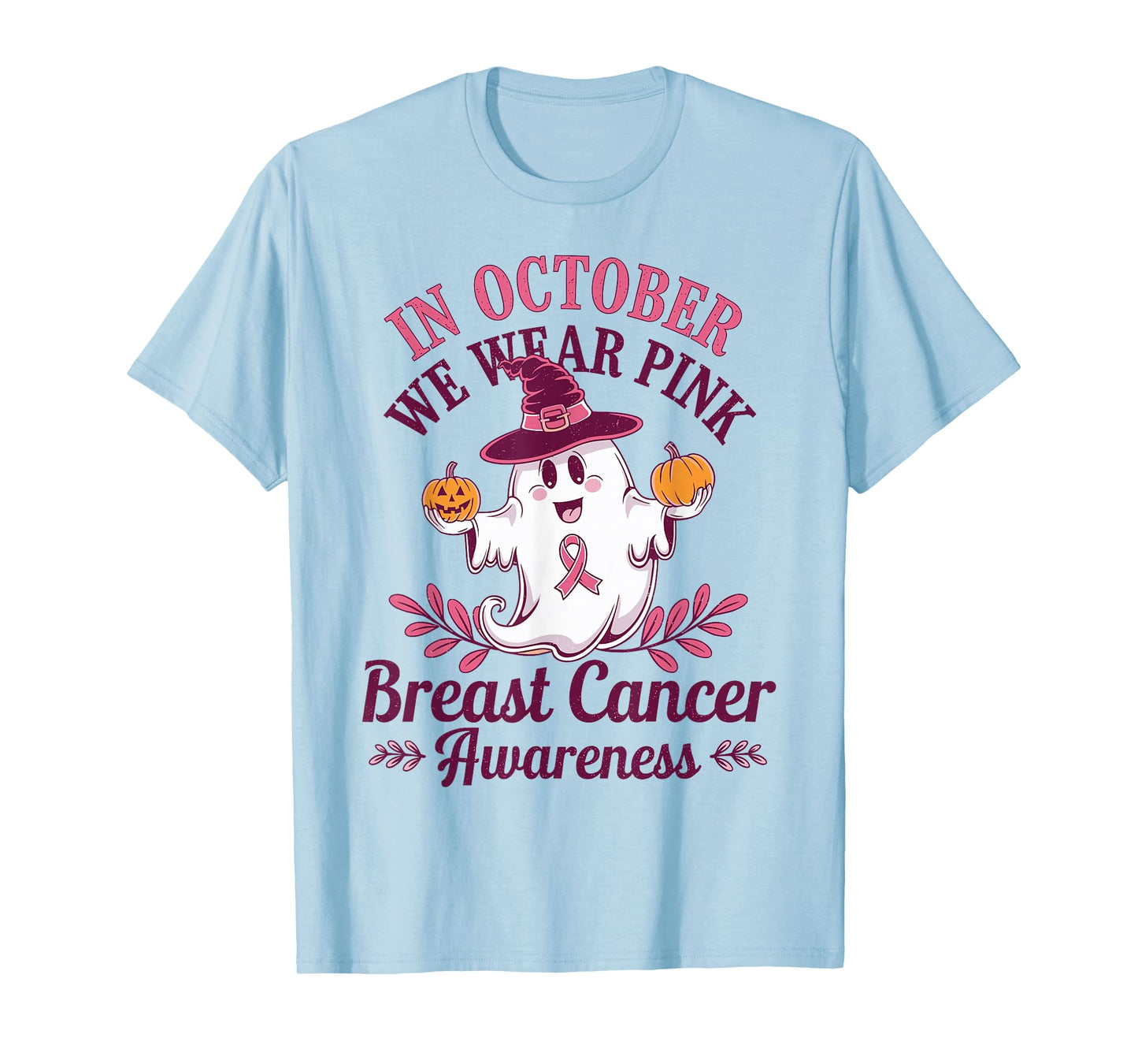 In October We Wear Pink Breast Cancer Awareness Pumpkins T-Shirt