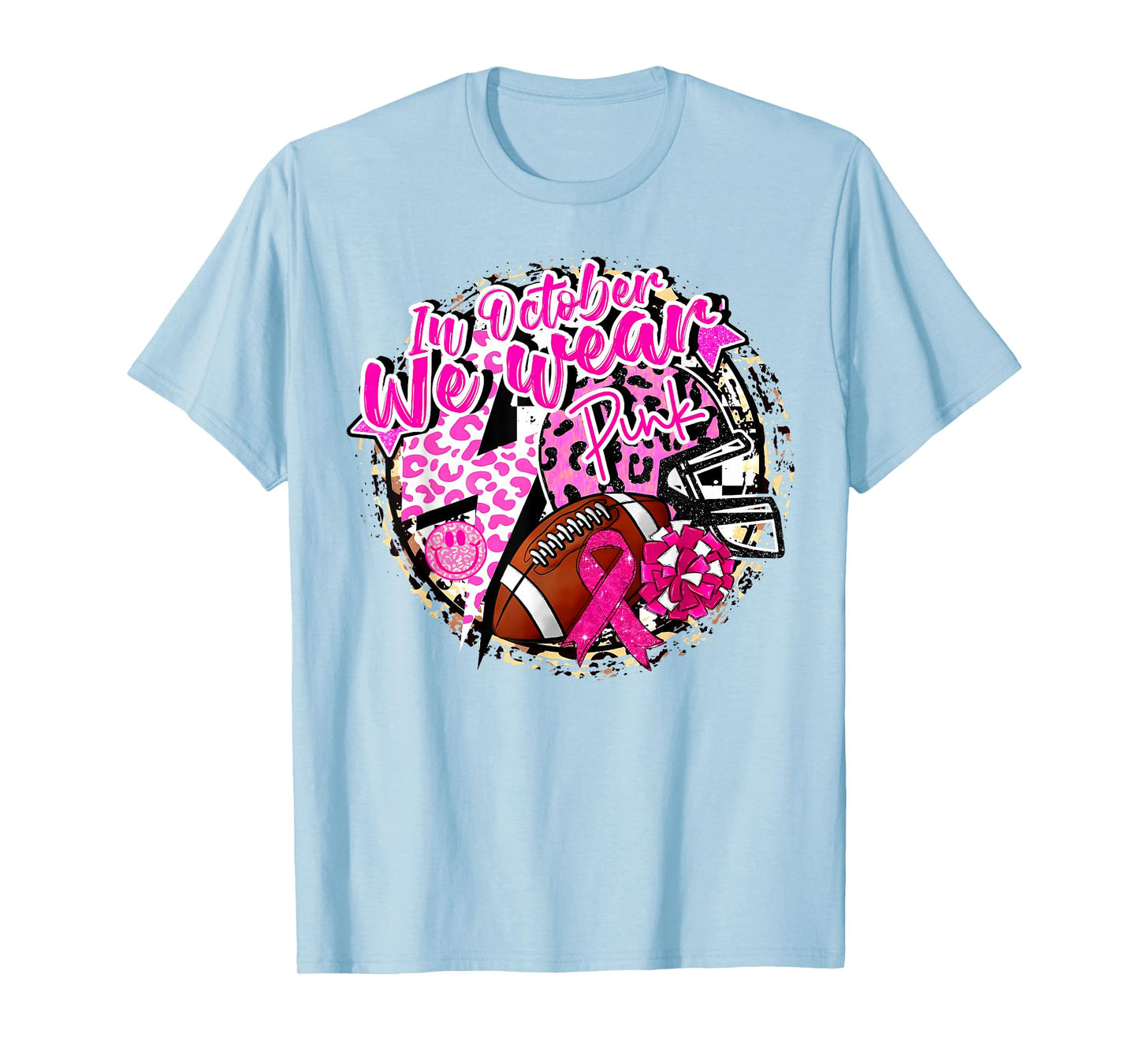 in October We Wear Pink Football Breast Cancer Cheer Mom T-Shirt