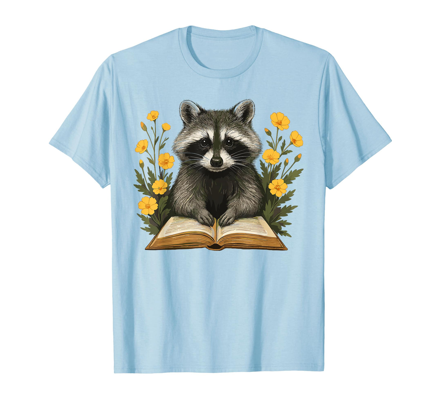 Cute Raccoon Reading Book Floral Nature Lover T-Shirt