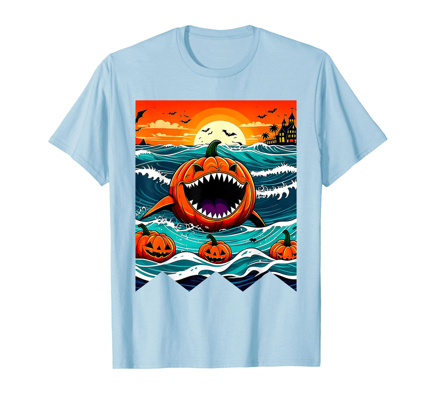 Halloween Pumpkin Shark Funny Summerween Spooky Summer Kids T-Shirt