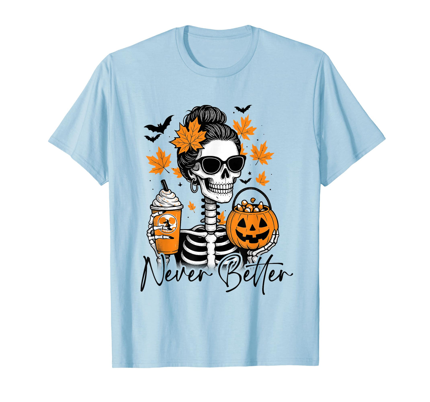 Halloween Skeleton Pumpkin Coffee Spooky Fall Autumn T-Shirt