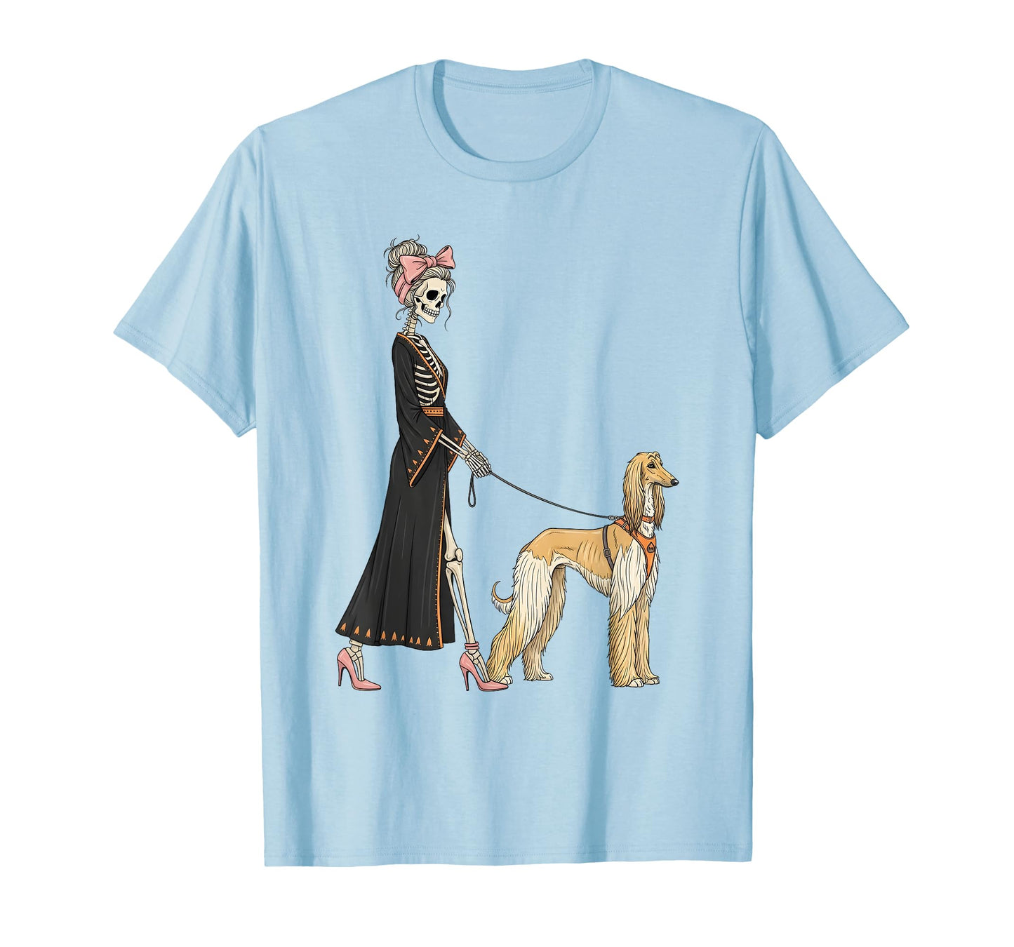 Skeleton Afghan Hound Dog Walking Halloween Women T-Shirt