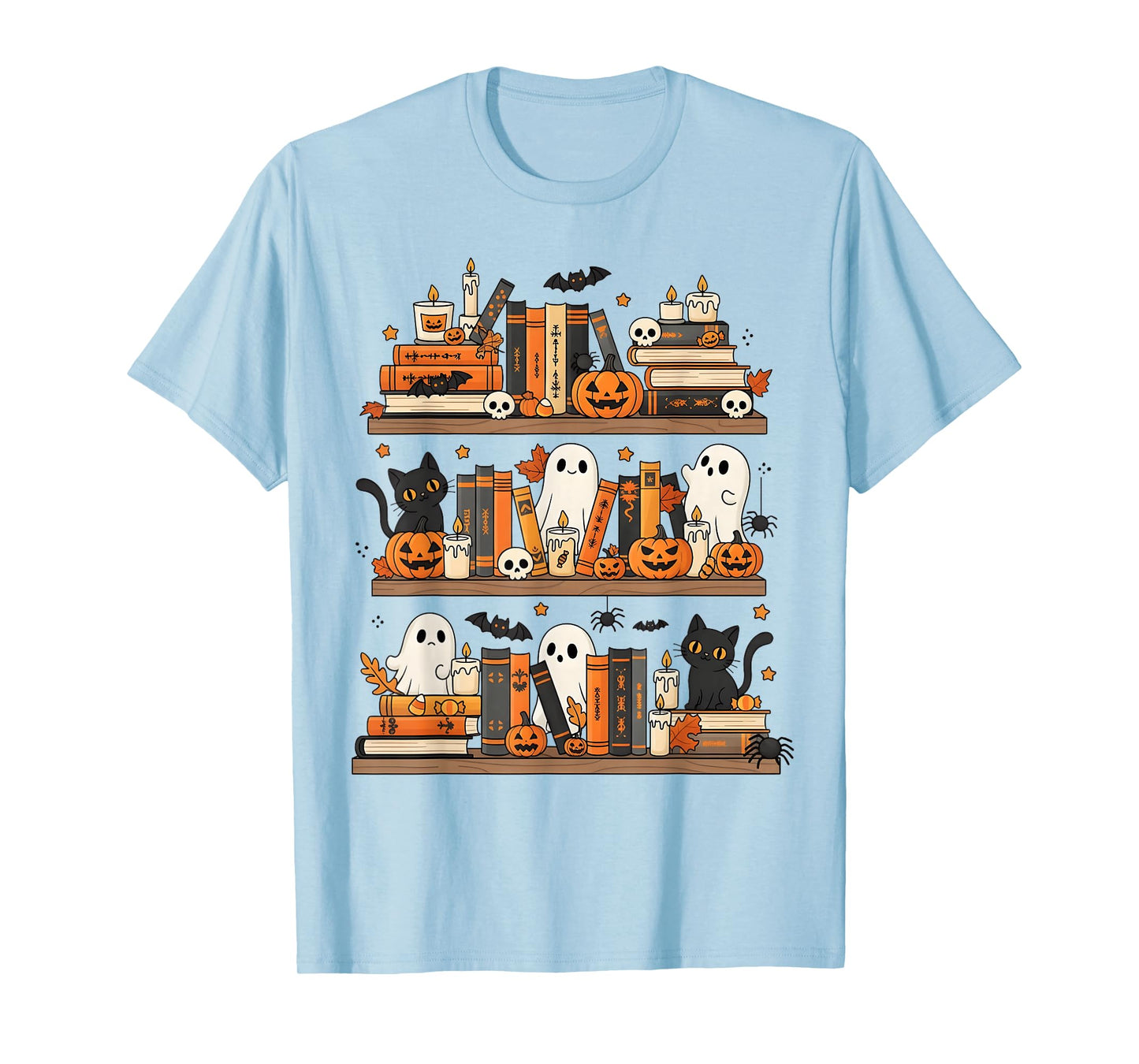 Ghost Library Reading Books Halloween Men Women Kids T-Shirt