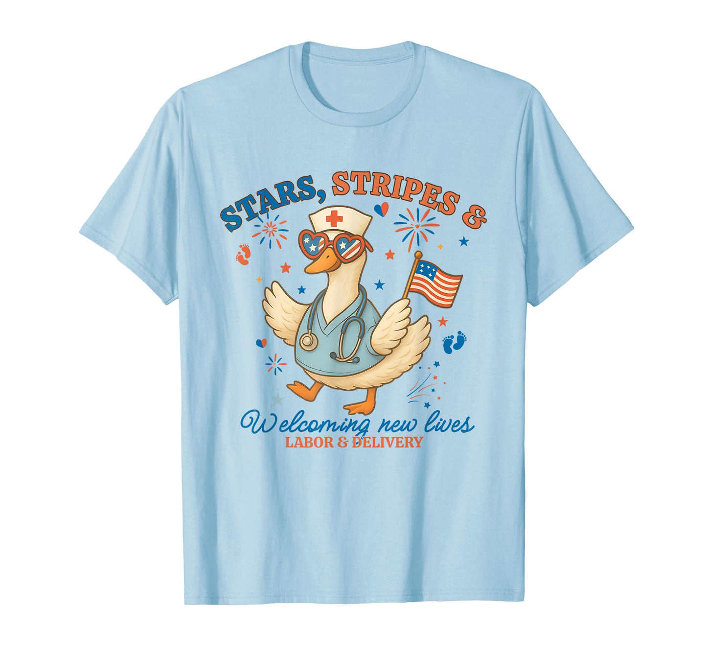 Labor and Delivery Nurse 4th of July Ob Nurse Cute Goose T-Shirt