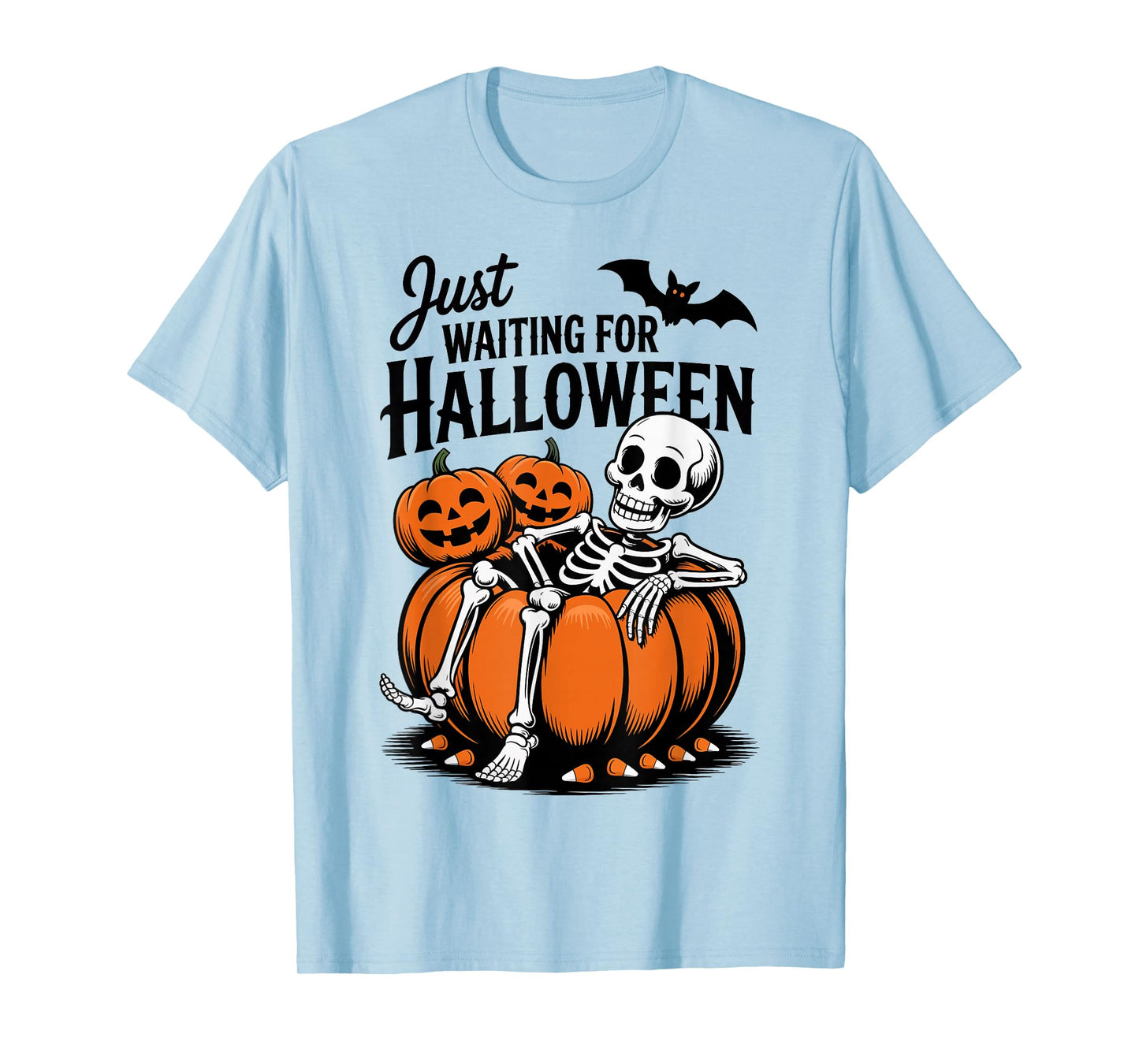 Just Waiting for Halloween Skeleton Spooky Summerween T-Shirt