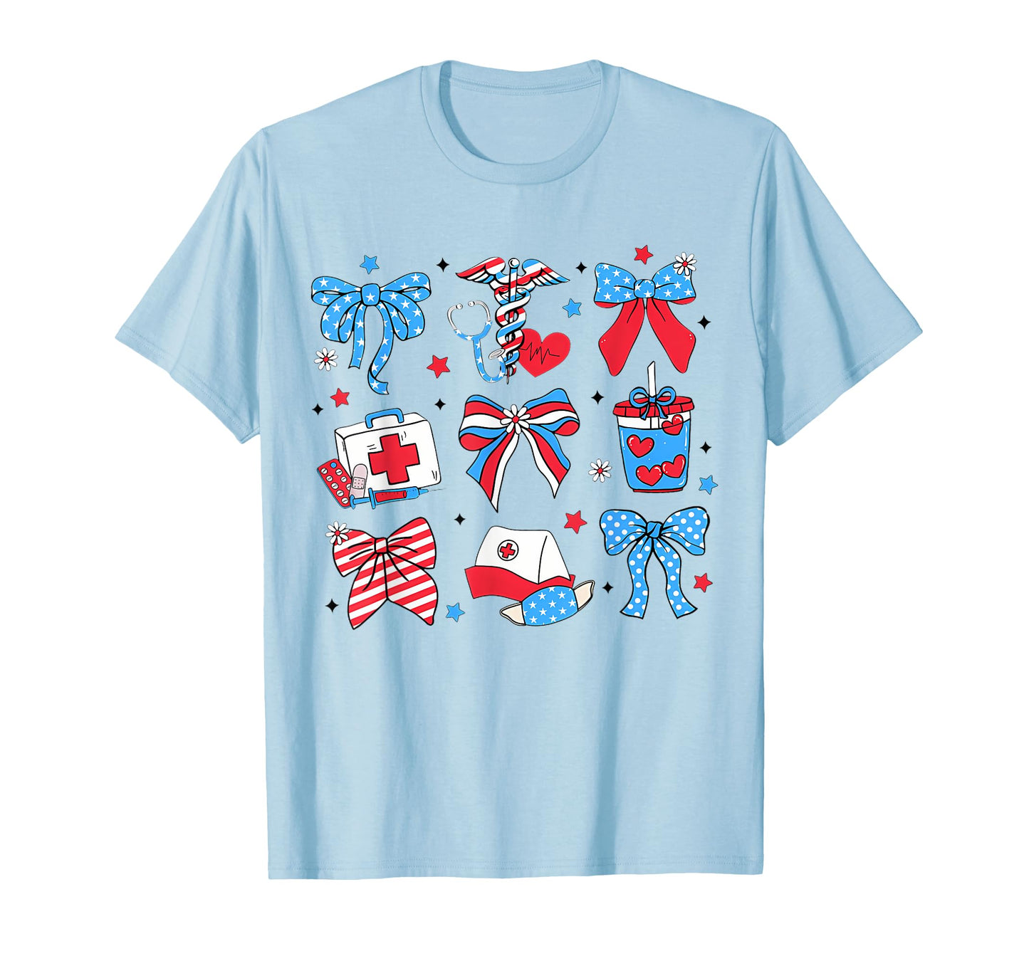Retro Nurse 4Th Of July Coquette Bow Nurse America T-Shirt