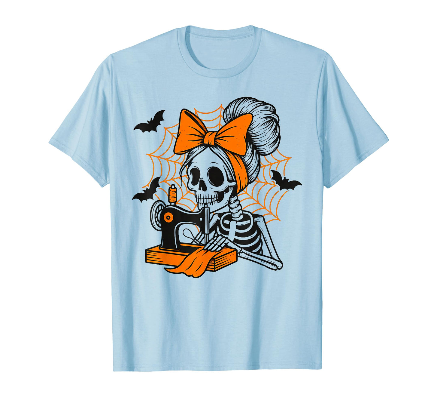 Messy Bun Hair Skeleton Sewer Halloween Quilting Costume T-Shirt