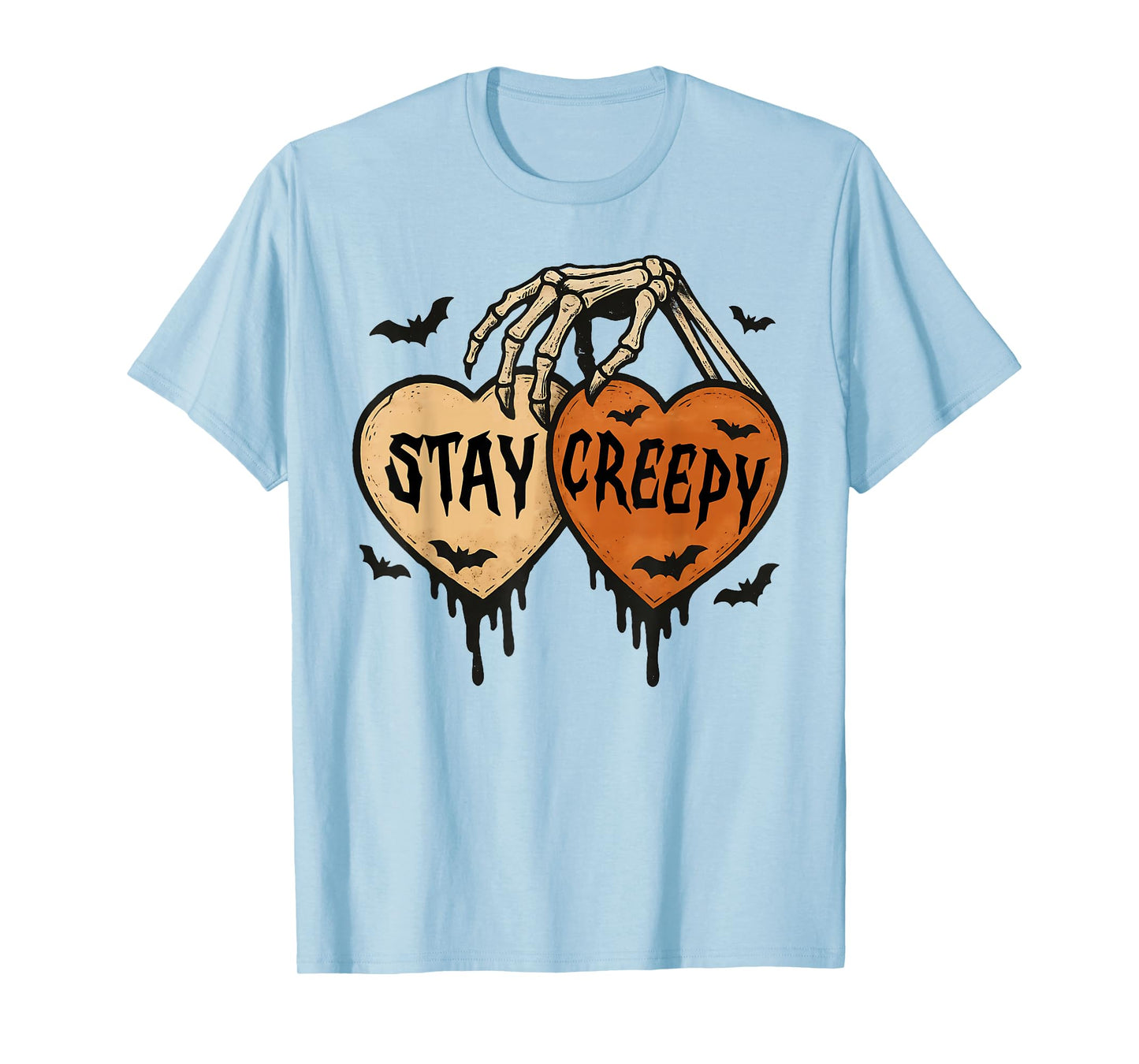 Stay Creepy Dripping Heart Halloween Skeleton Hand Spooky T-Shirt