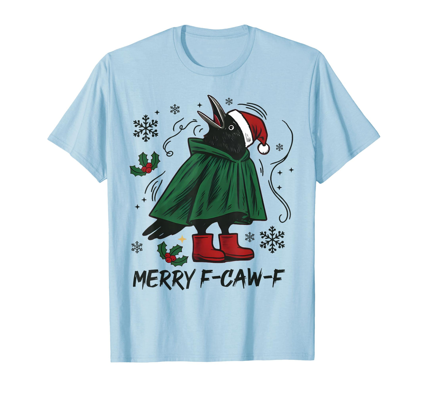 Funny Crow Lights Santa Christmas Merry F-Caw-F Christmas T-Shirt
