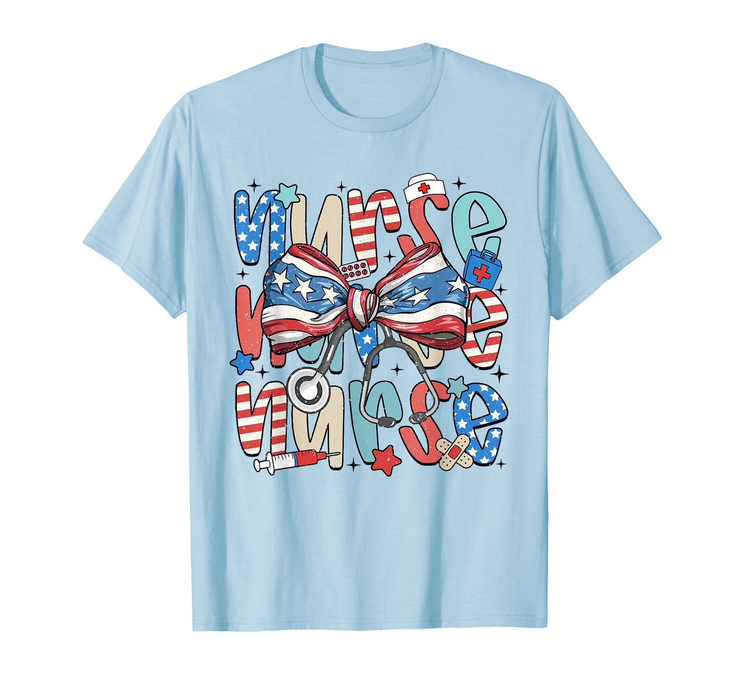 4th Of July Nurse American Flag Fourth Of July Coquette Bow T-Shirt