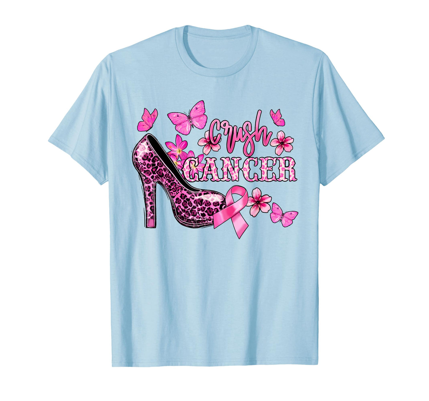 Womens Crush Breast Cancer Awareness High Heels Pink Ribbon T-Shirt